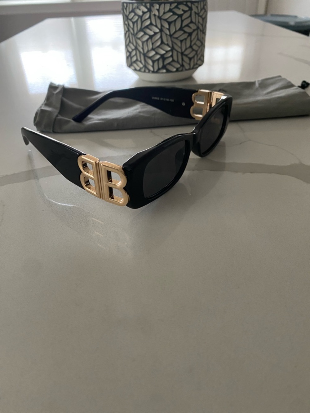 Balenciaga Black Cat-Eye Sunglasses with Gold BB Emblem
